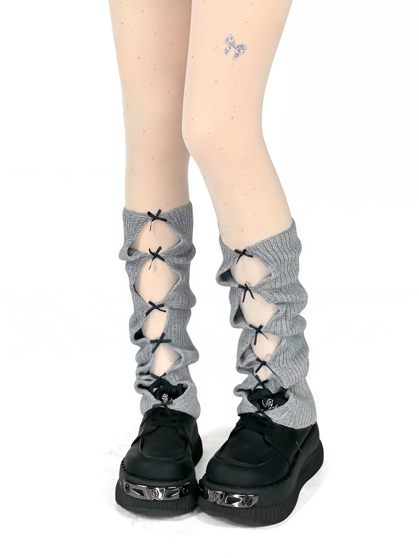 White Socks - School Ballet - Mid-Calf Slouch Socks with Ribbon Bows