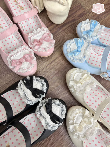 Sheep Puff Ballet Romance Lolita Shoes with delicate bows and floral details, perfect for elegant, feminine fashion.