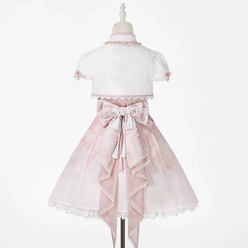 Sweet Promise - New Chinese-Style Blossom - Pink princess dress with floral embroidery and lace-trimmed top
