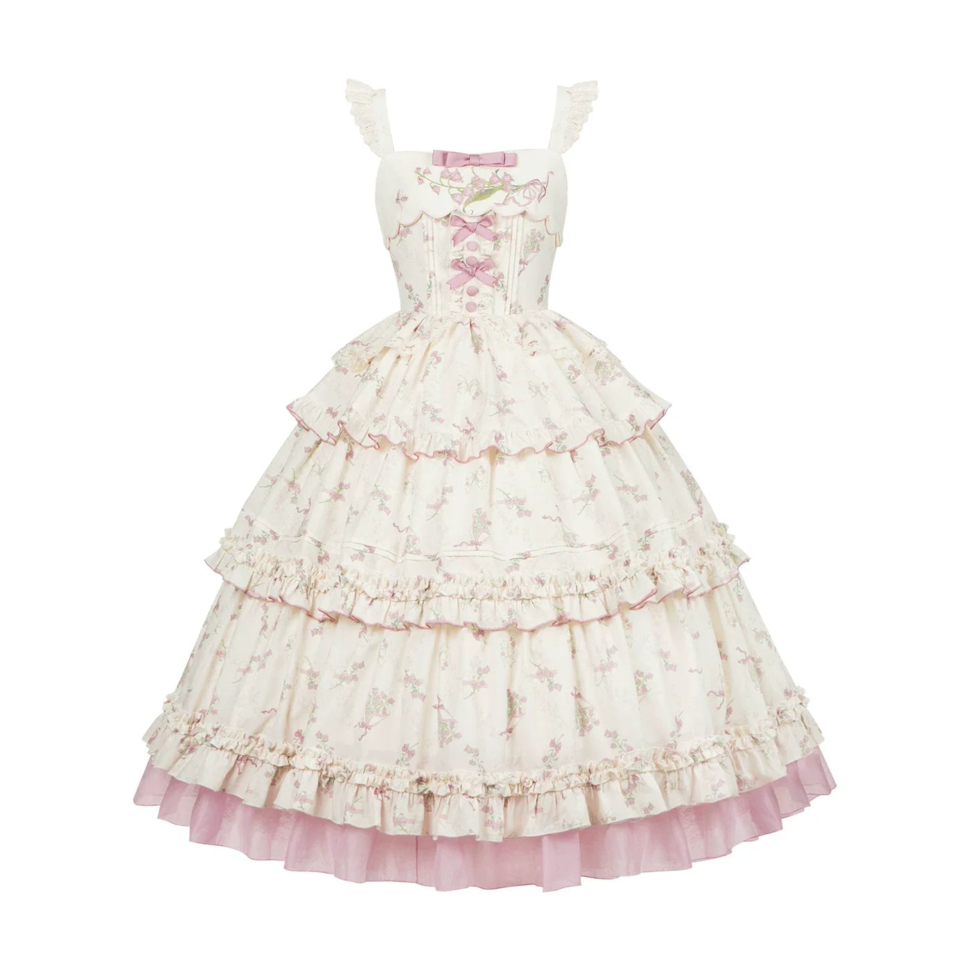 Fragrant Reminiscence - Classic Lolita Embroidered Collar Dress, Bellflower Print 45237:843082