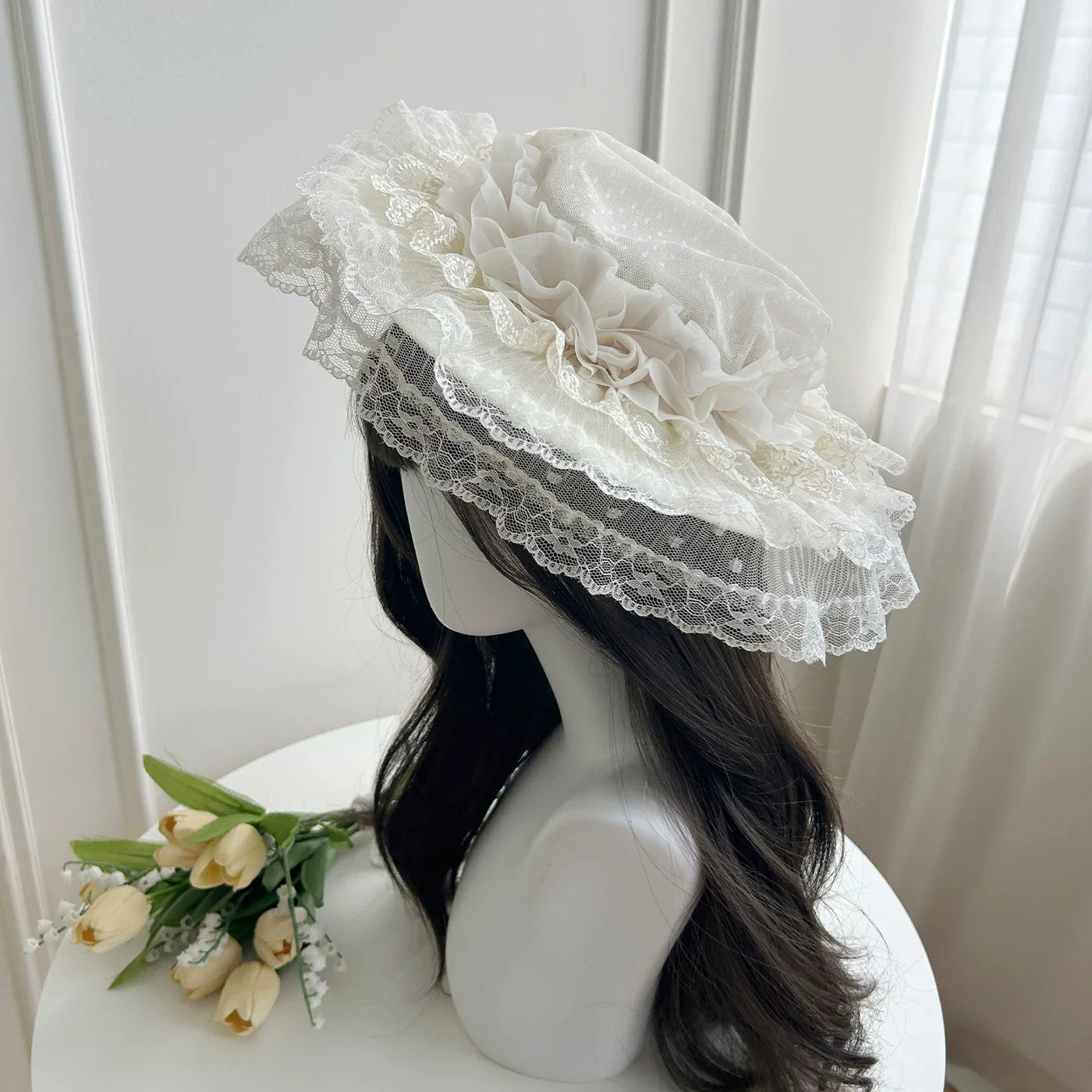 Wind Swept Roses - Classic Lolita Rose Printed Dress Set, Petal Hem Hat (one size / choose M) S