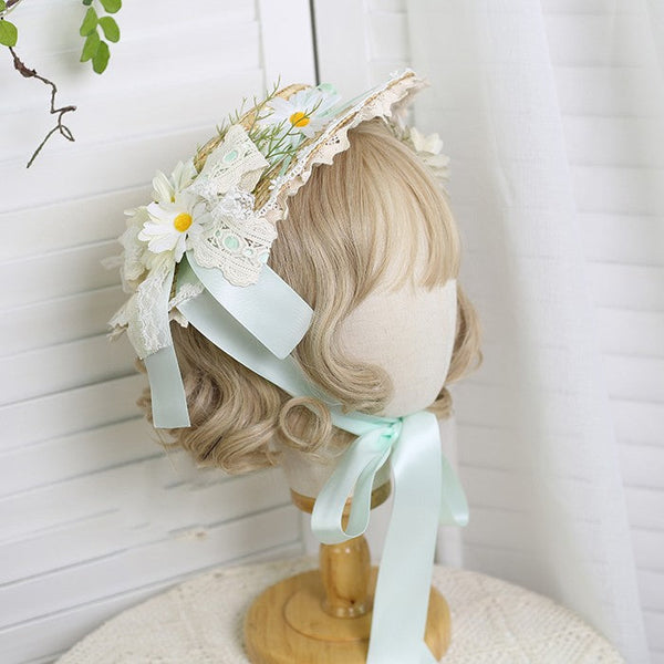 Xiaogui - Flower Lolita Tea Party Straw Hat - Headwear