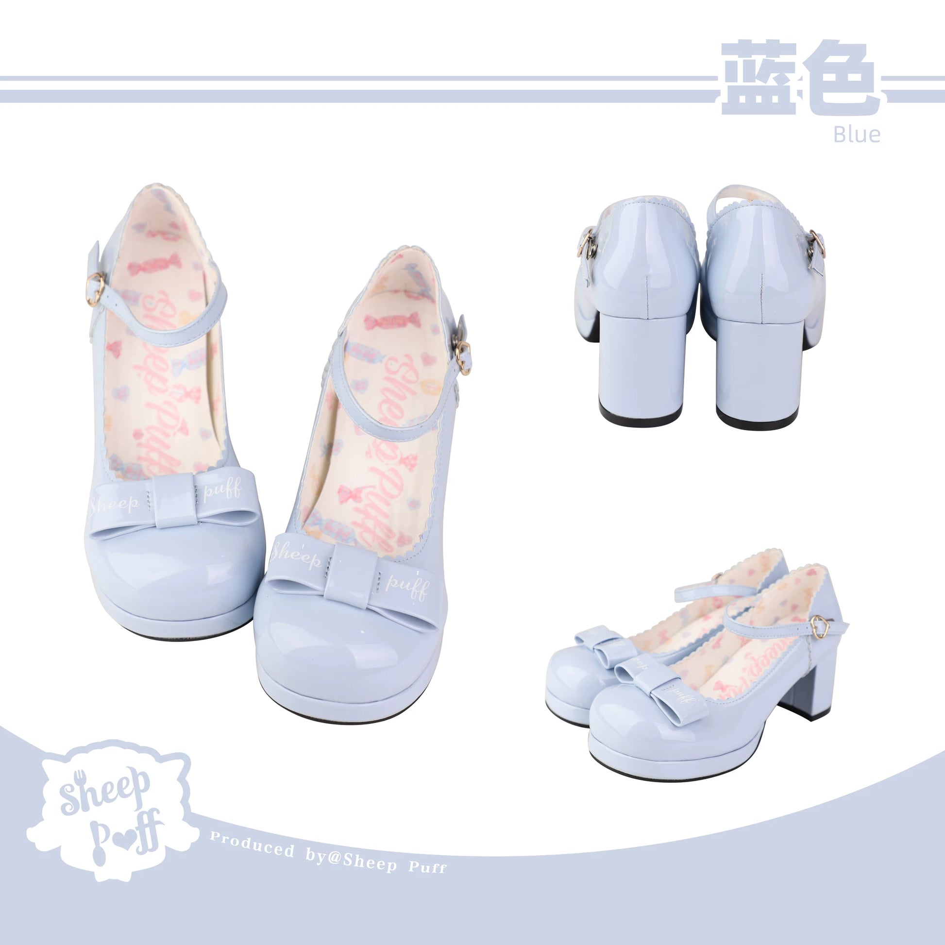 Sheep Puff Souffle Bow Lolita Heels featuring white puffed shoe with large bow and decorative detailing for stylish footwear.