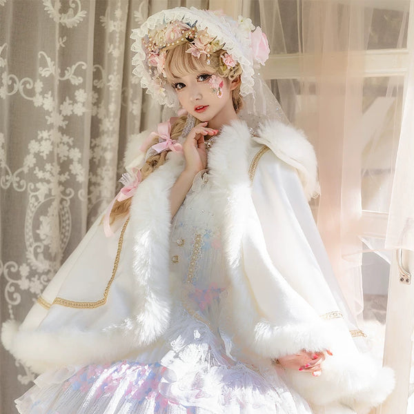 Snowflake Ballad Plush-Collar Lolita Cape — additional product view