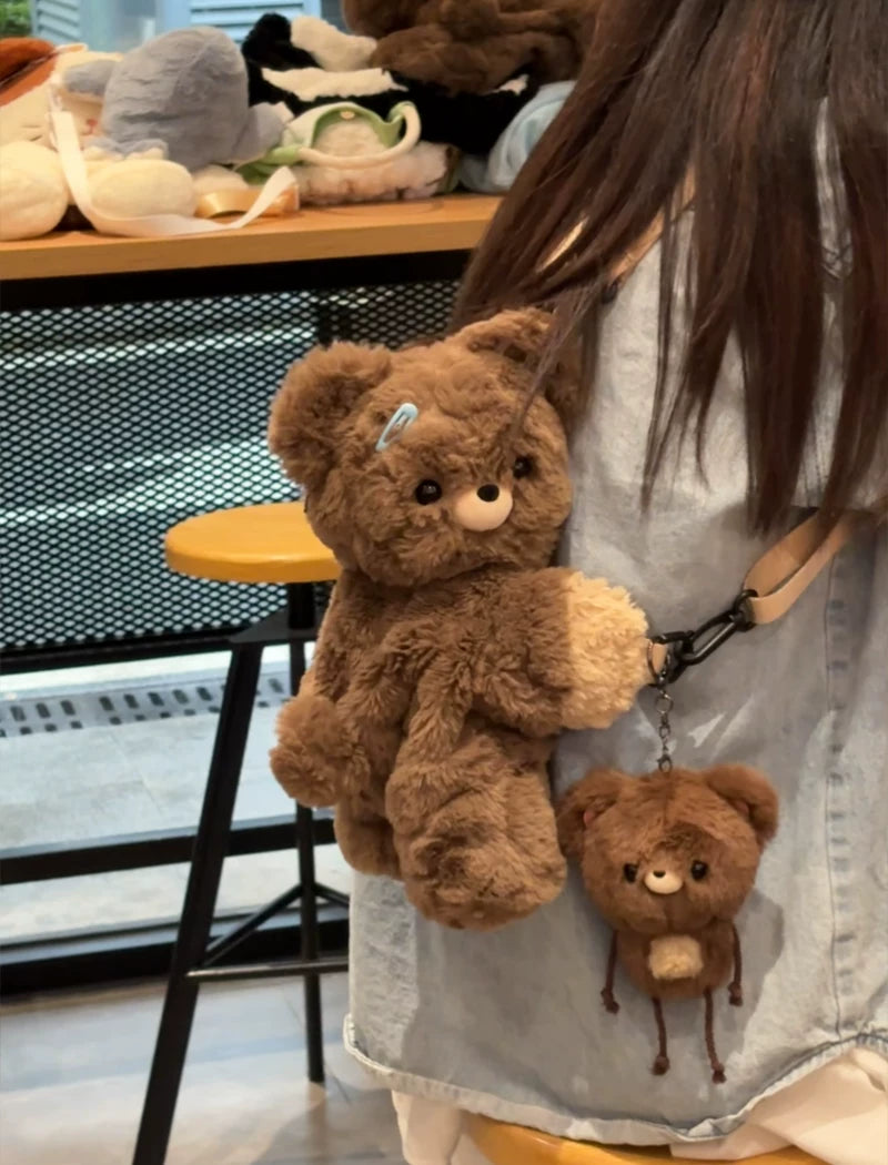 LambGuli - Little Bear Guli - Plush Bag with Crossbody and Backpack Carry, Prone Bear Silhouette