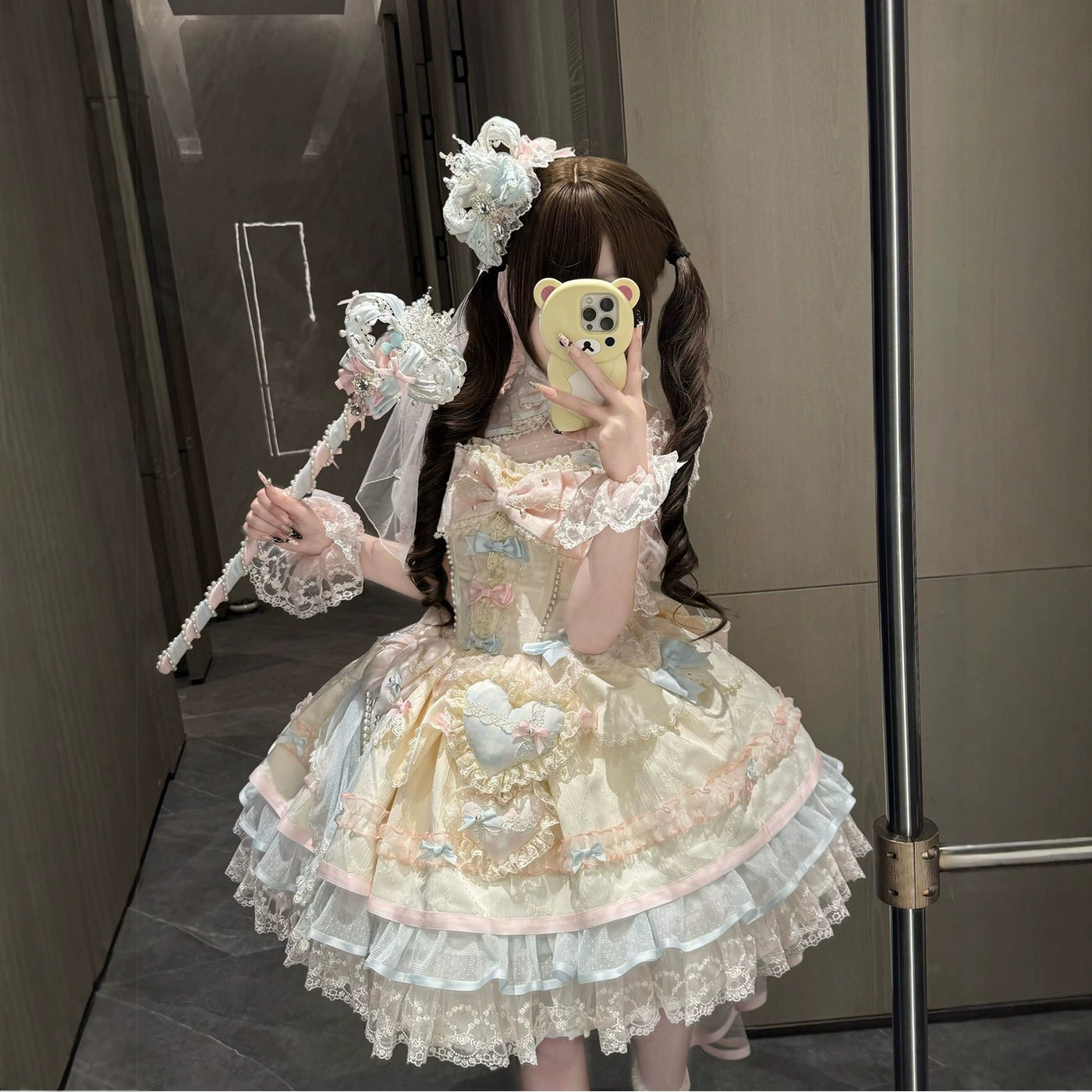 Creamy - Blue-Pink Ballet Veil - JSK Suspender Dress Set with Bow Veil