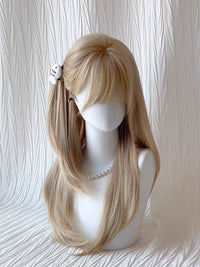 Kunkun Fish - Dreamy Girl - Lisa-style platinum long straight wig - Platinum + hair net
