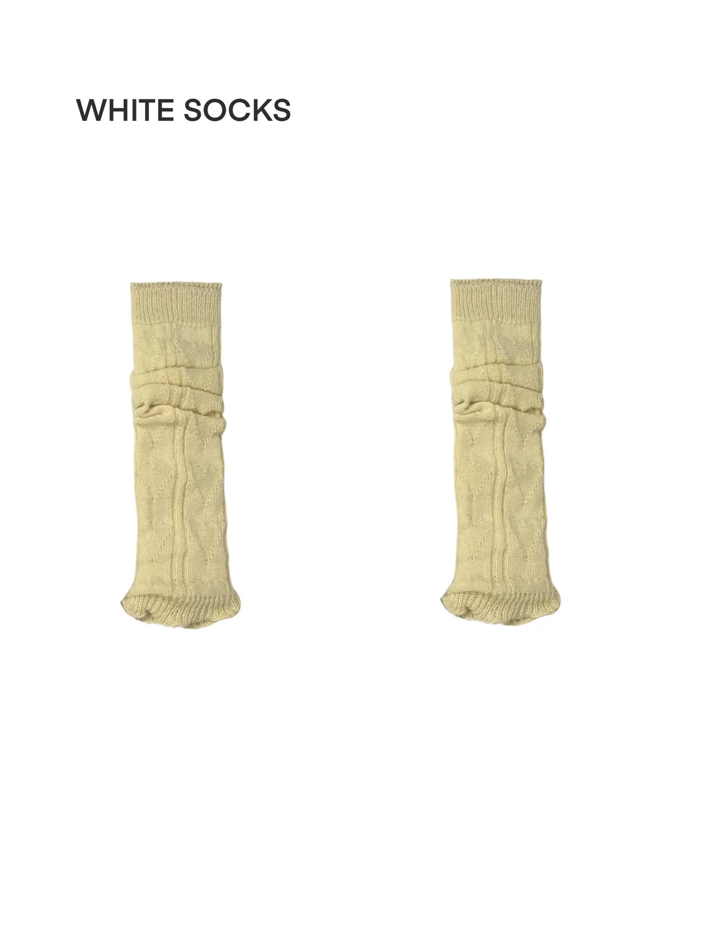 White Socks - Japanese Knit Slouch Socks - Knit Slouch Socks with a Ribbed Cuff