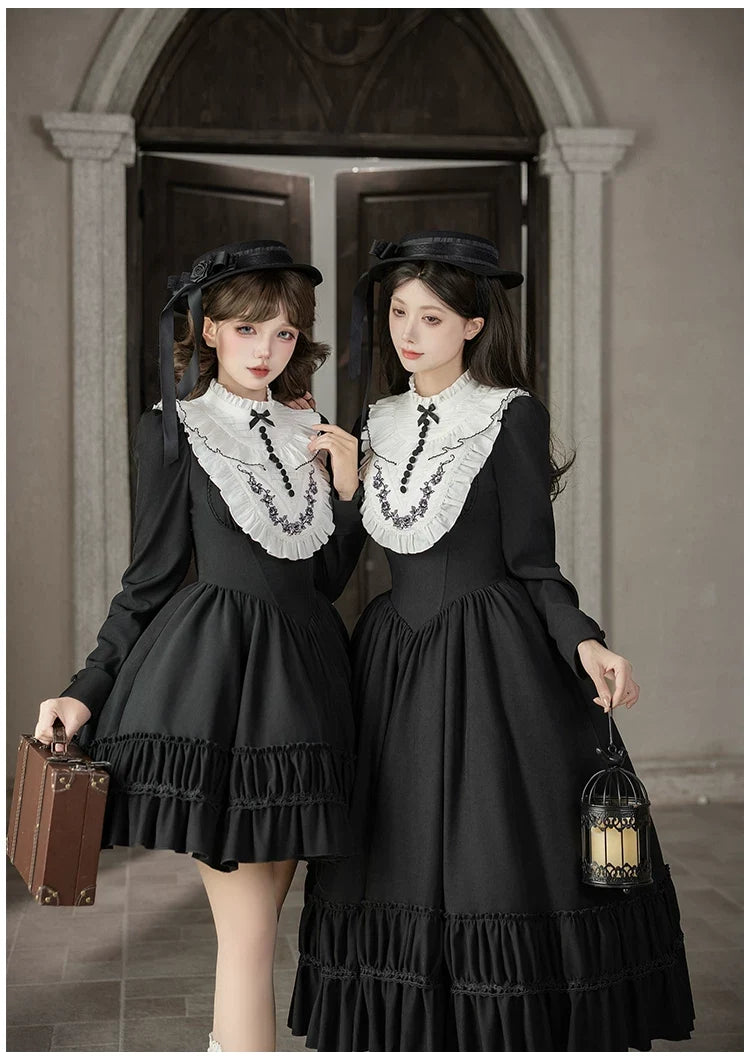 With PUJI - Audrey's Reply - Classic Lolita Square Neck OP, Detachable Embroidered Collar