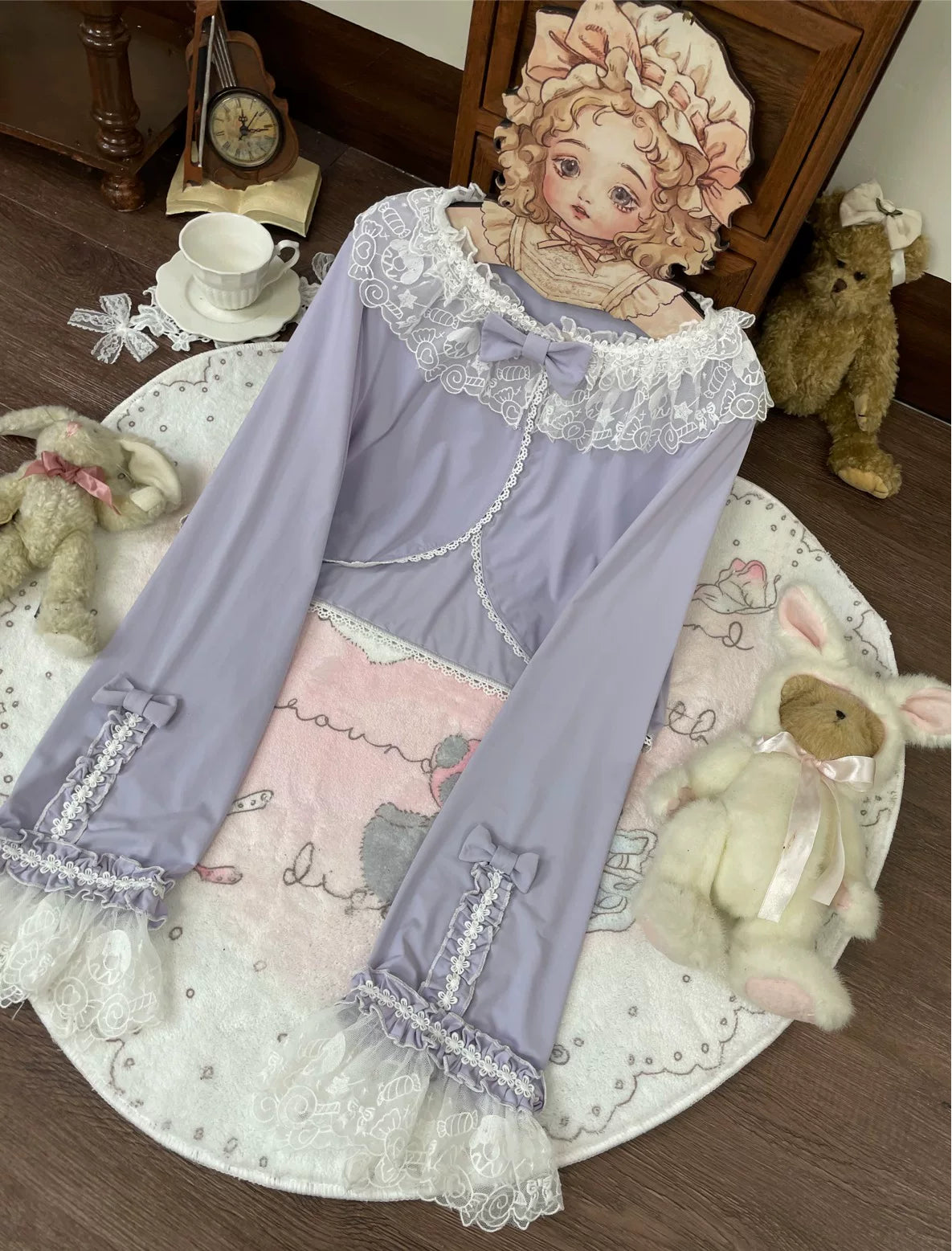 Star Fantasy - Rainbow Sorbet - Long-Sleeve Inner Layer Top with Lace Collar