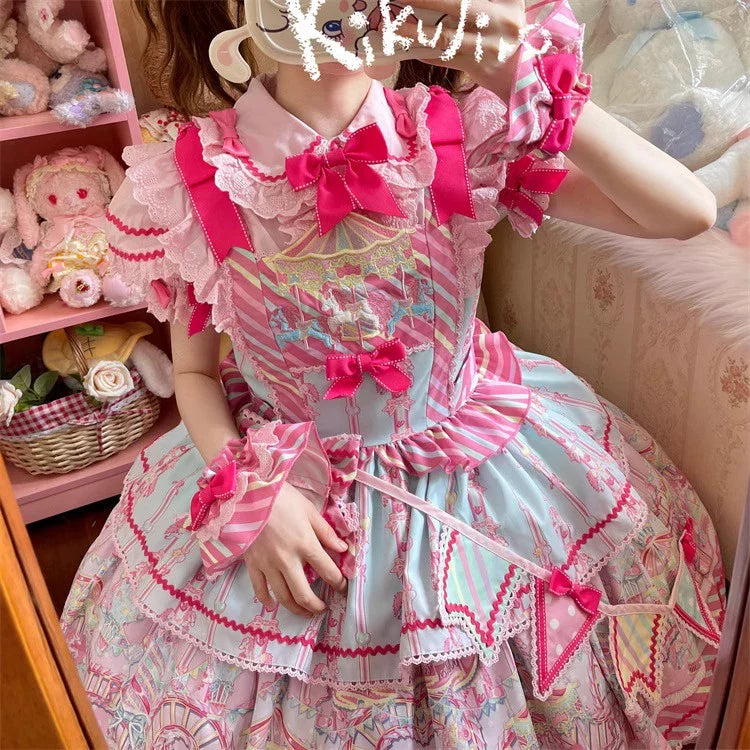 Letters from Unknown Star - Candy Park - Sweet Lolita Carnival Printed JSK & Salopette Dress