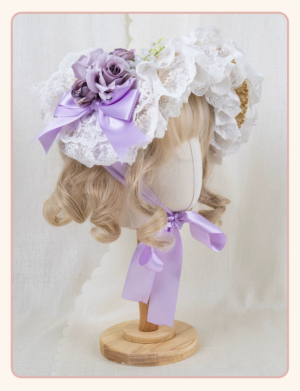 Stardust Rose - Garden Lace Bow - Flat Straw Hat with Lace Trim and Large Bow