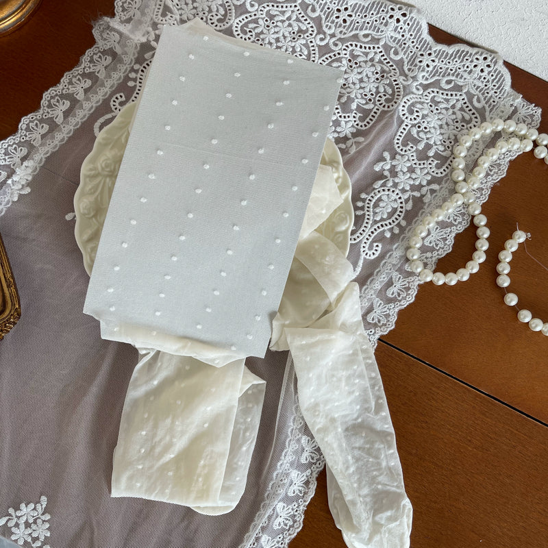 Sock Noble - Cream Ruffle Layers - Dotted Tights, Sock Cover and Bow Leg Ring Options with Ruffled Lace Details