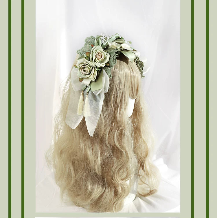 Her Vintage Society - Young Grass Series - Bear Bag, Headband, Hair Clip and Straw Hat Options with Rose Details