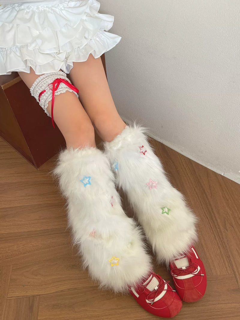 Sock Noble - Dopamine Winter - Long-Pile Sock Covers or White Thigh Garter with Red Ribbon