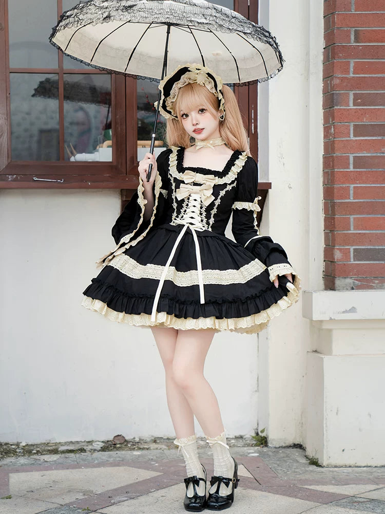 With PUJI - Chapter Seven - Spring Cotton Lolita OP Dress Doll-Like Dress detail view 3