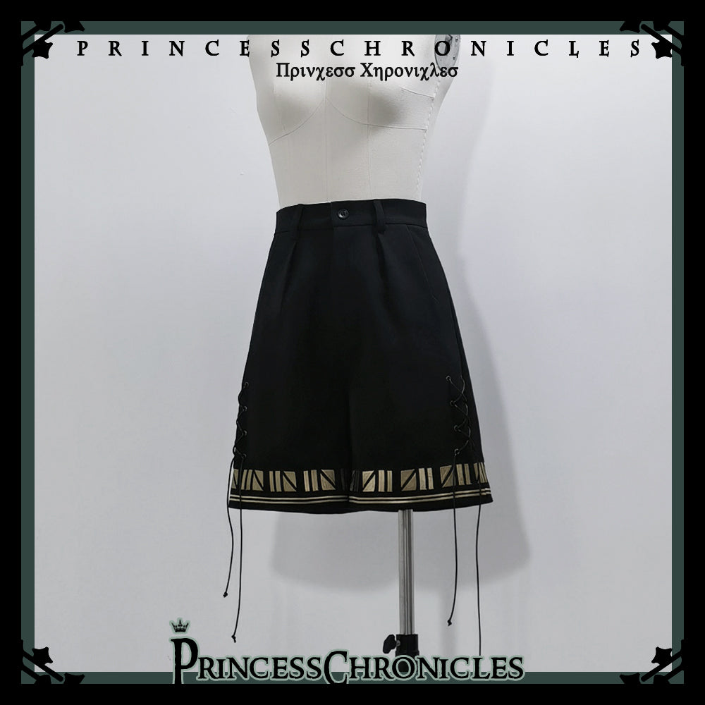 Black Cat - Ouji Lolita Shorts with Embroidered Straight Leg Shorts S