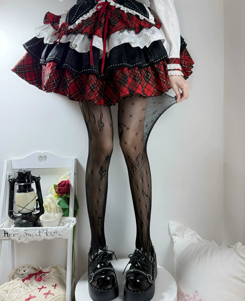 Fantasy Doll - Music Note Jacquard - Fishnet Tights with Music-Note Motif
