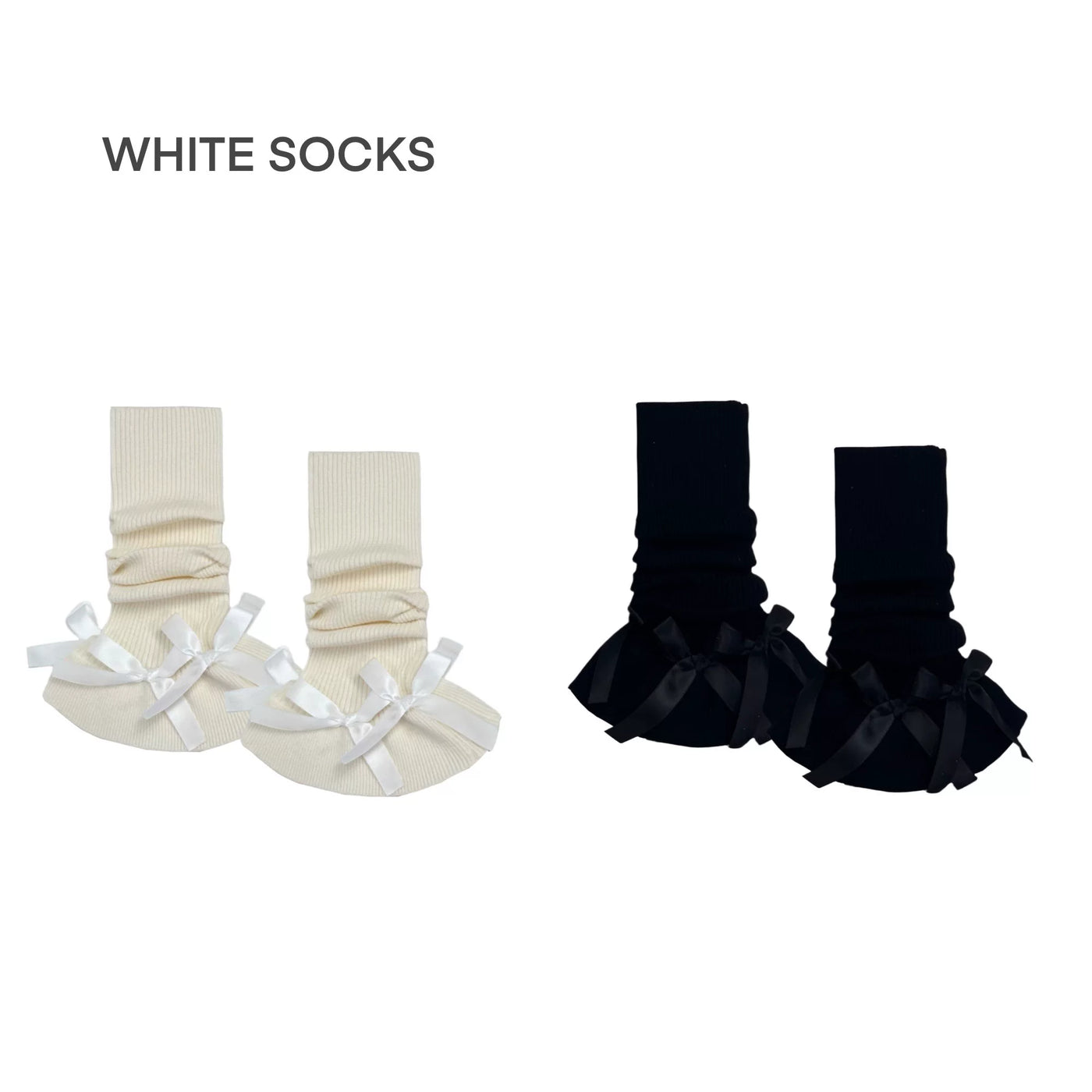 White Socks - Y2K Bow - Ruched Leg Warmers with Bow Details
