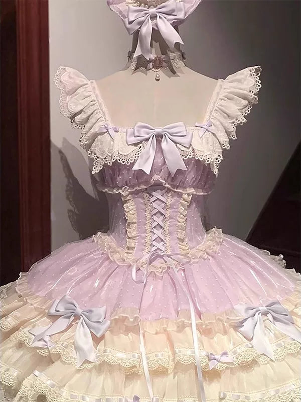 Creamy - Ballet Cake - Purple JSK Dress with Lace-Trimmed Ruffled Straps