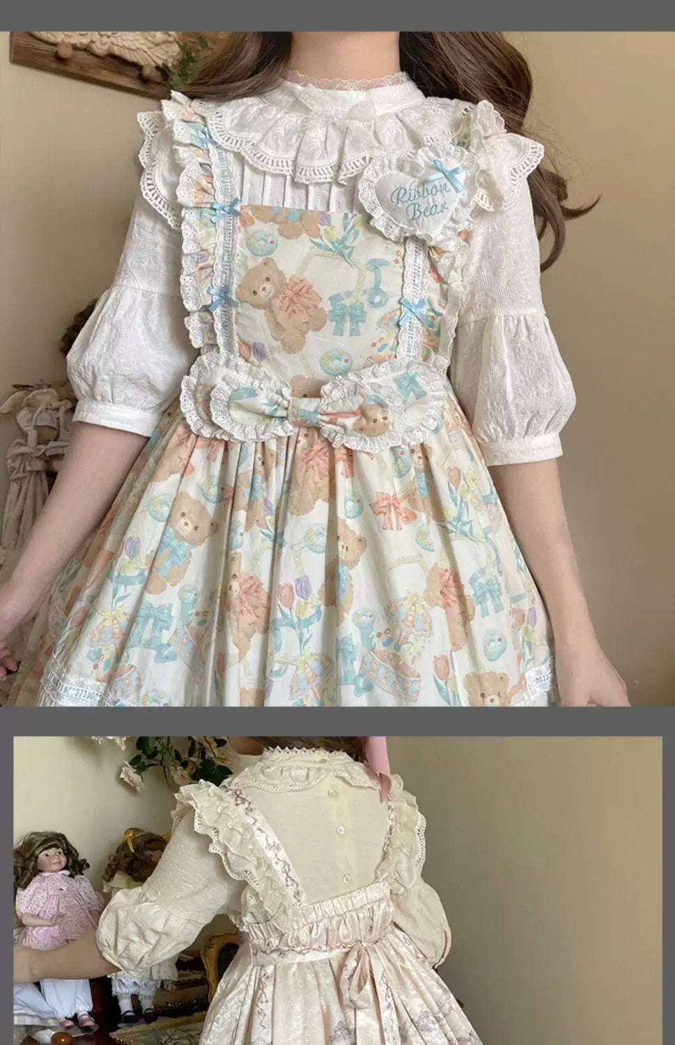 Sweetheart Dream Machine - Vintage Stand-Collar - Lace-Trimmed Blouse with Mid- or Long Sleeves
