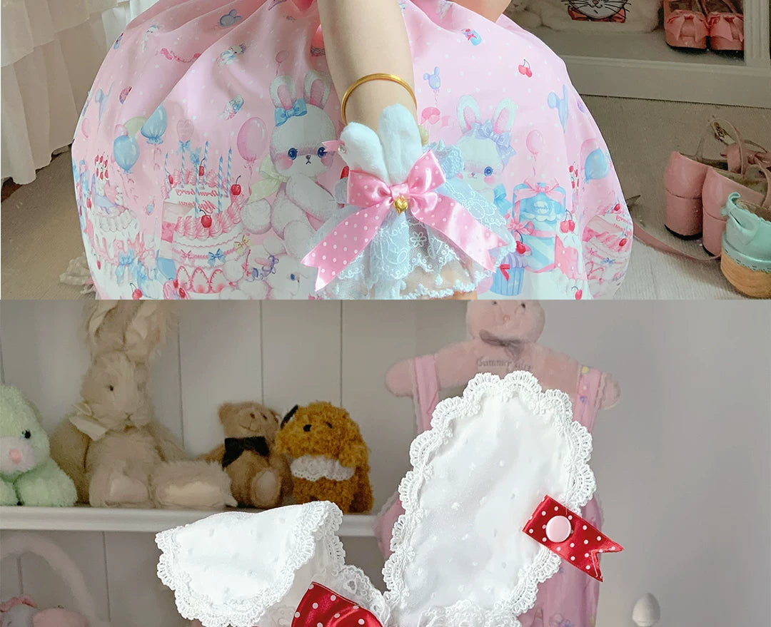 roji roji - Sweet Rabbit Lace - Rabbit-Ear Headband with Layered Lace and Bows