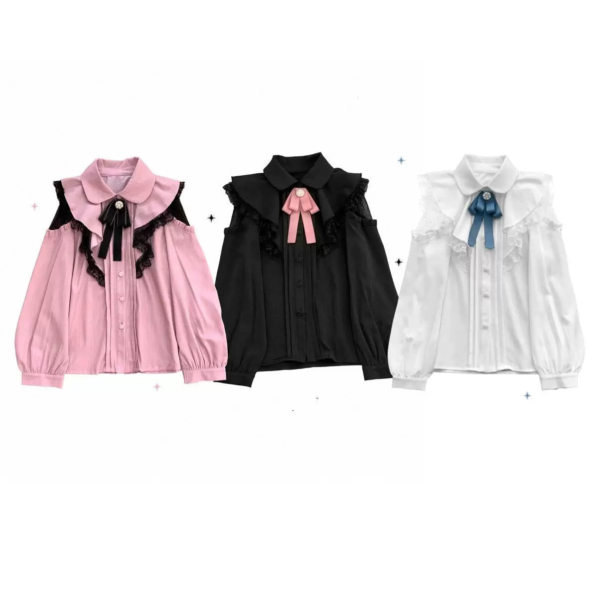 Sweetheart Dream Machine - Lace Cutout - Long-Sleeve Blouse with Lace Shoulder Cutouts