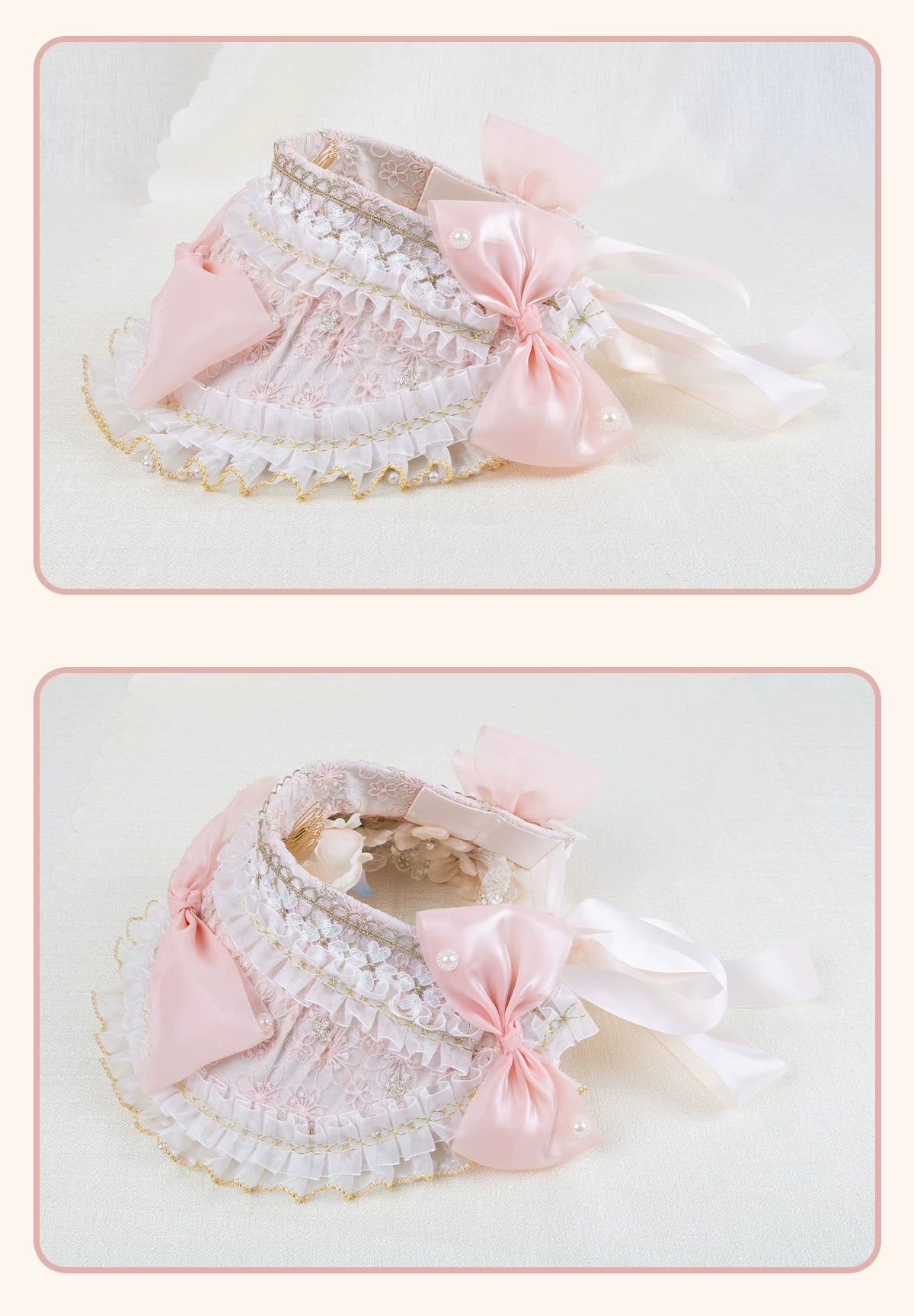 Stardust Rose - Pearl Rose Garden - Bonnet-Style Flat Hat with Rose Florals