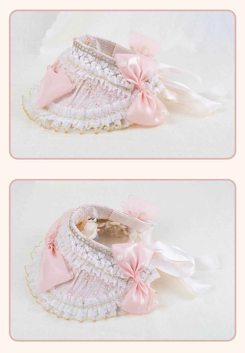 Stardust Rose - Pearl Rose Garden - Bonnet-Style Flat Hat with Rose Florals