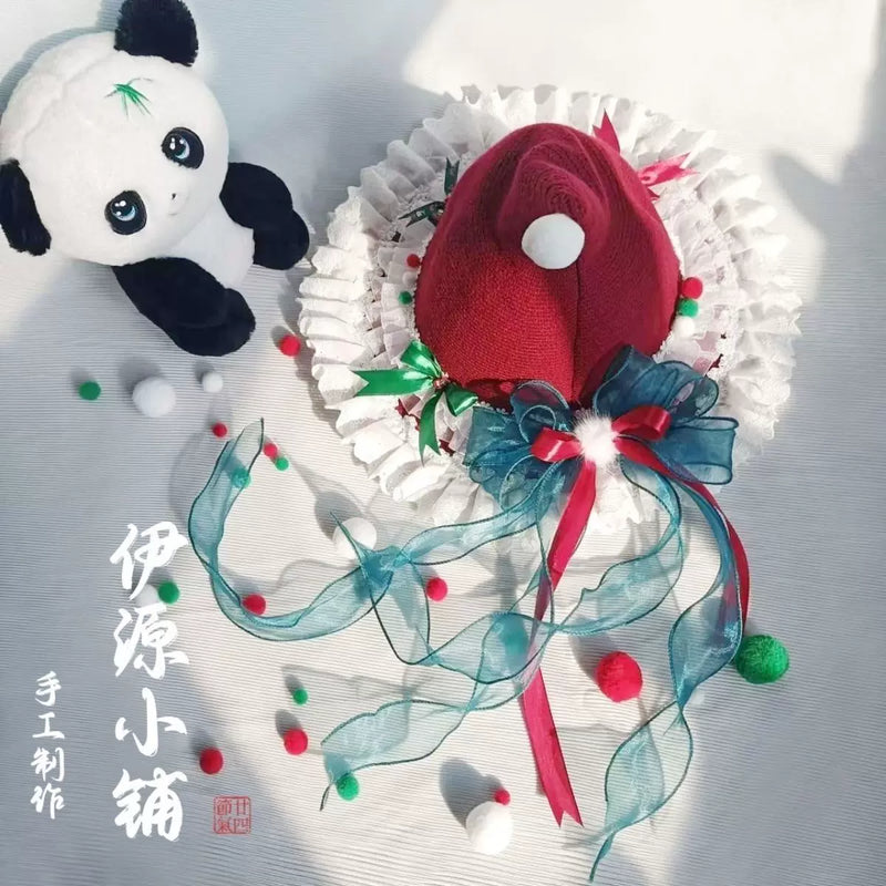 Jiuming Cat Plush Bow Mushroom Hat — Handmade Child Christmas Hat