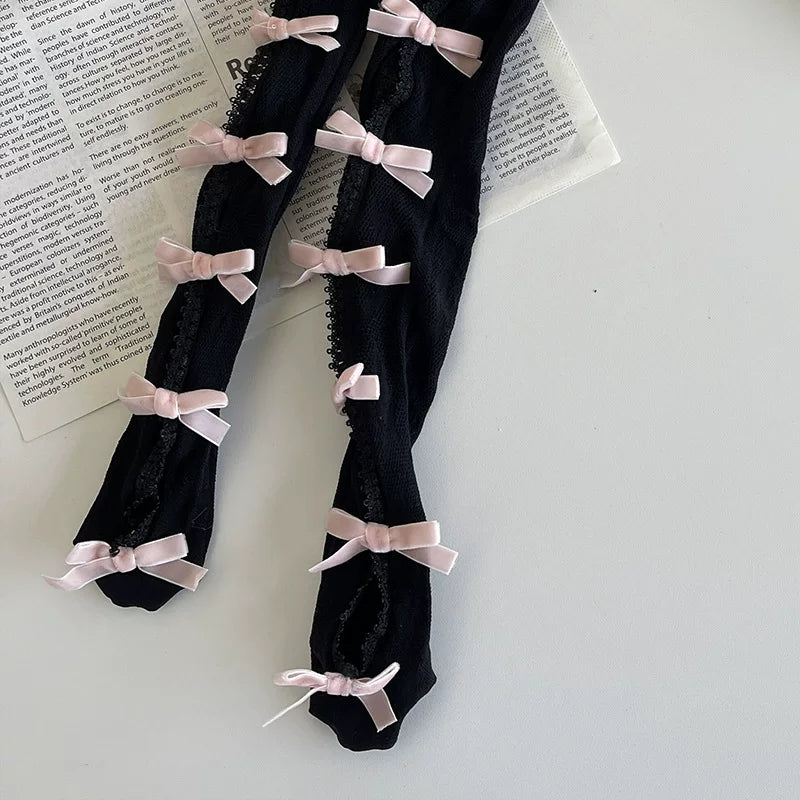 Sock Noble - Gothic Bow Lace - Mid-Calf Slouch Socks with Openwork Lace