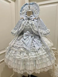 Blue Bond - Blue JSK Set with Bow, Inner Layer and Cape - Blue skirt + pin-on bow + official matching inner layer + cape / S