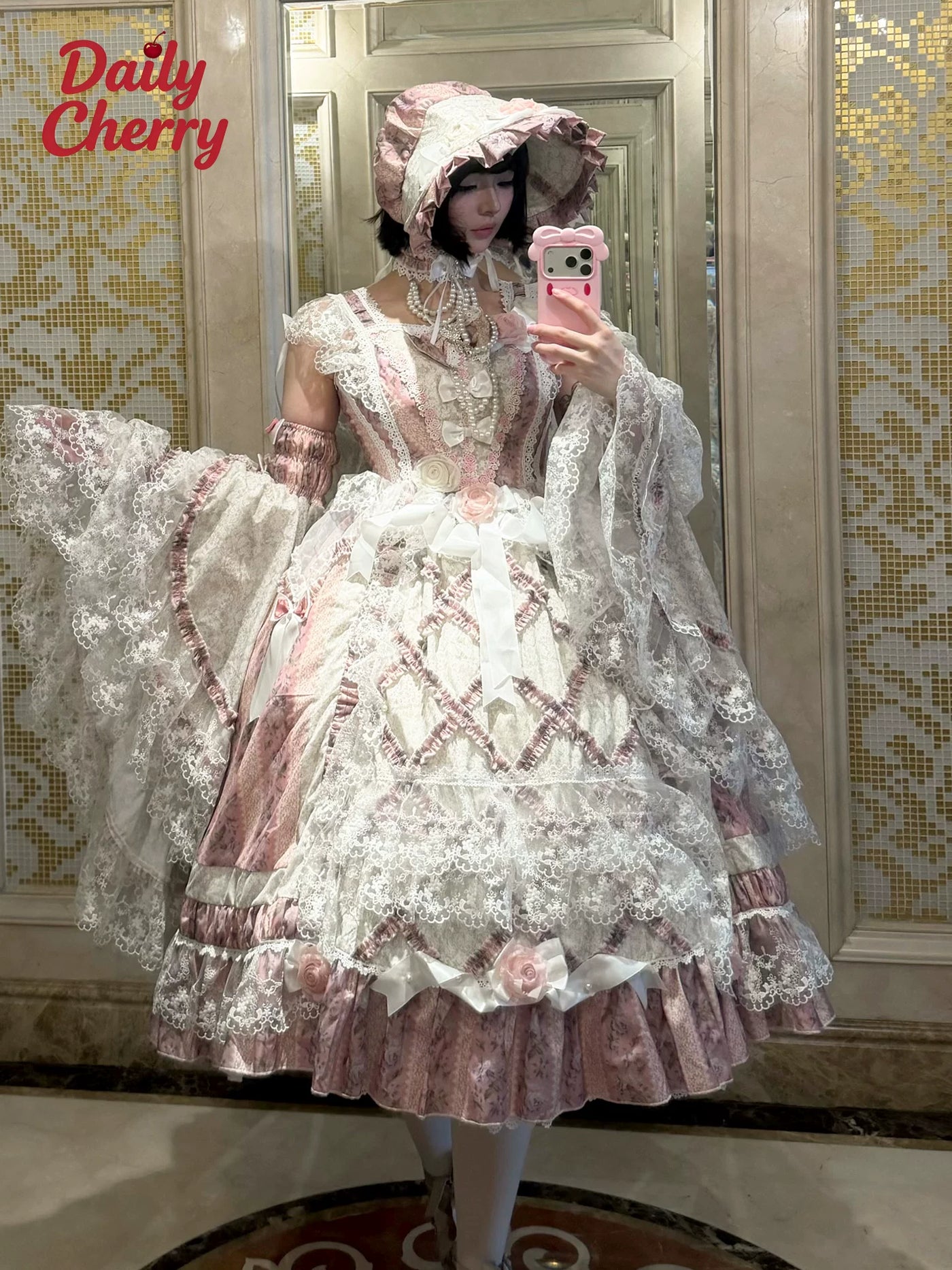 Daily Cherry Falling Stars bridal Lolita JSK - back view