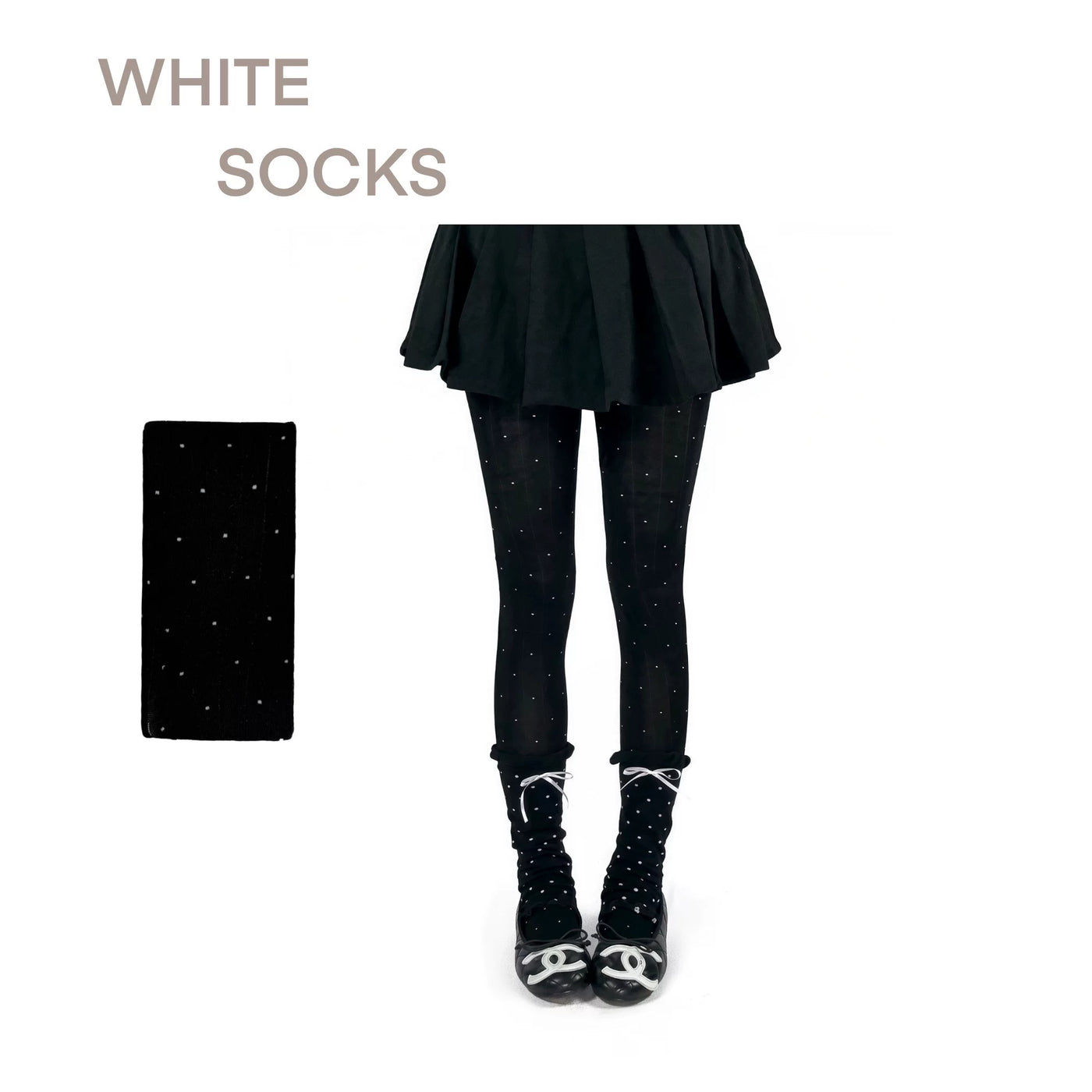 Black polka dot sheer ribbed Lolita tights