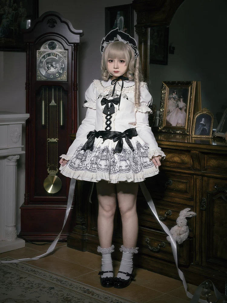 With PUJI - Doll Night - Vintage Twin Lolita OP Dress Embroidered Doll Dress detail view 3