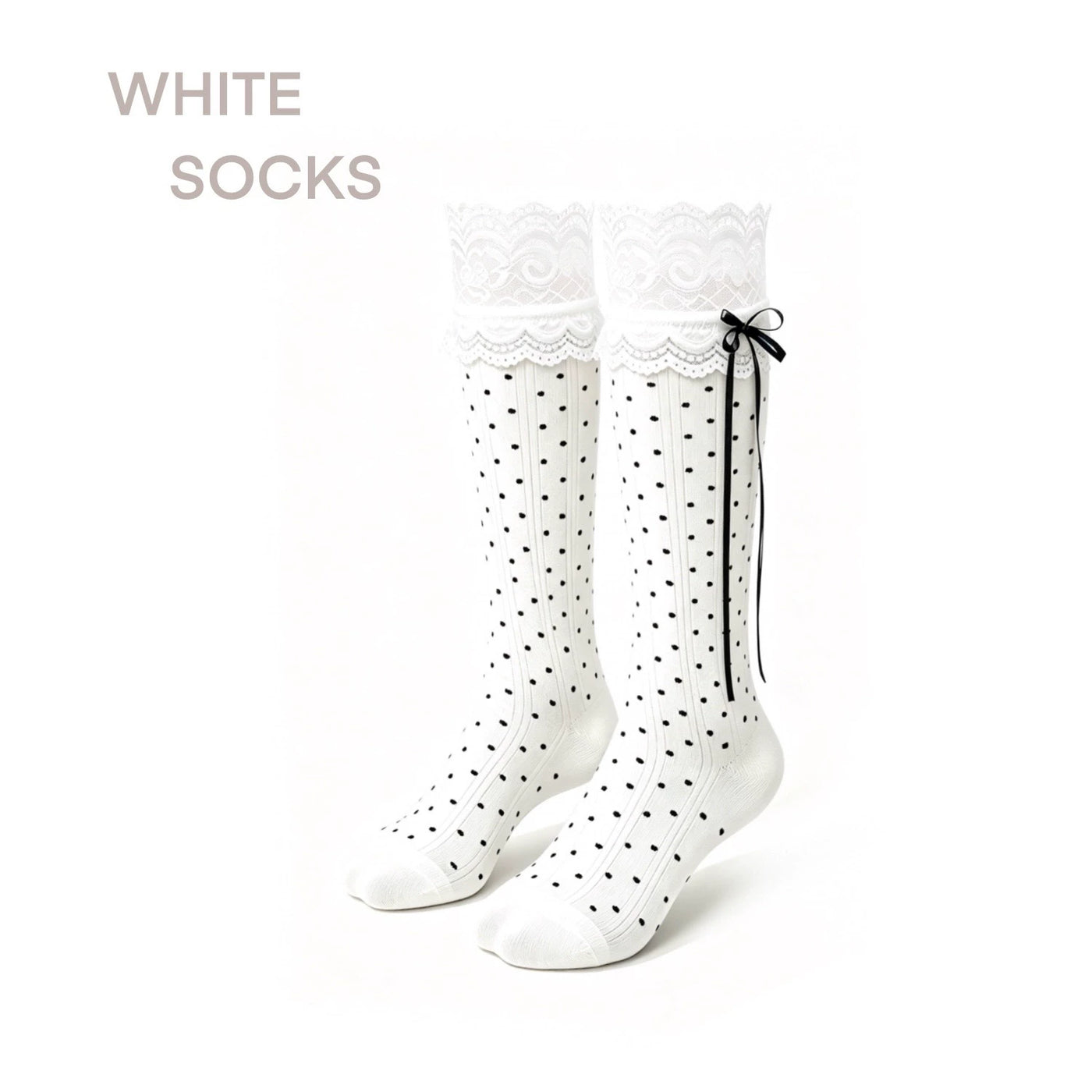 Lolita style socks with scalloped lace trim and satin bow