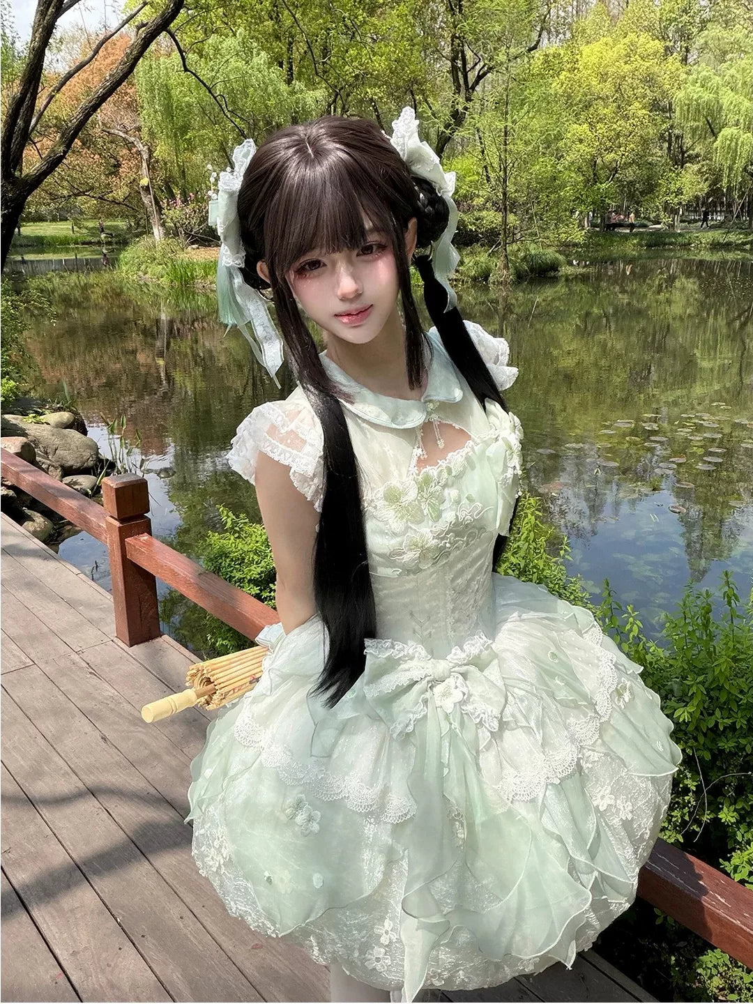 Creamy - Chinese-Style Princess - Green JSK Full Set with a Bubble Skirt