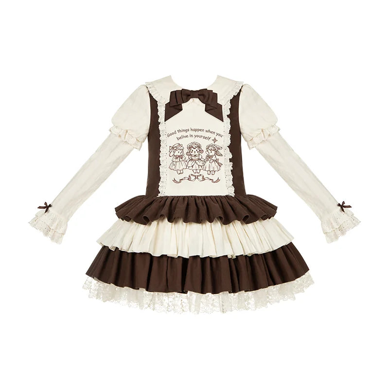With PUJI - Sugar Frost Tale - Kawaii Lolita OP Button Closure Dress, Lamb & Bunny Embroidery detail view 8
