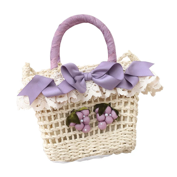 Their Story Club grape pearl lace straw handbag - main view