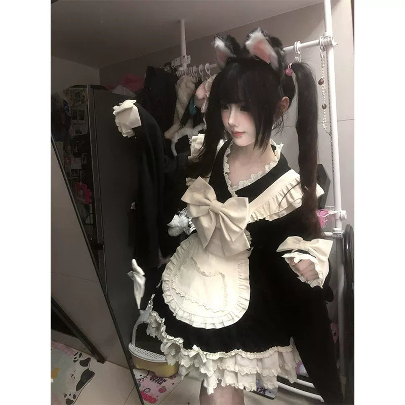 Creamy - Maid Bow - Black-and-White OP Dress with White Apron