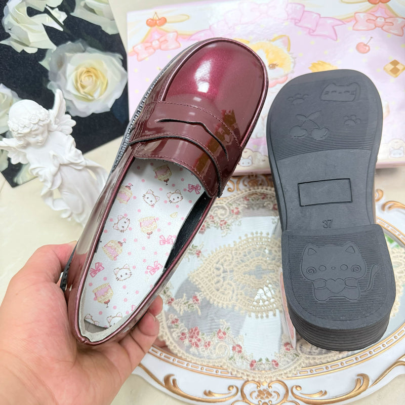 Kitten Toast – Classic Academy – Penny Loafers in Pearlescent Wine Red - 4.5 cm Heel — product photo 11