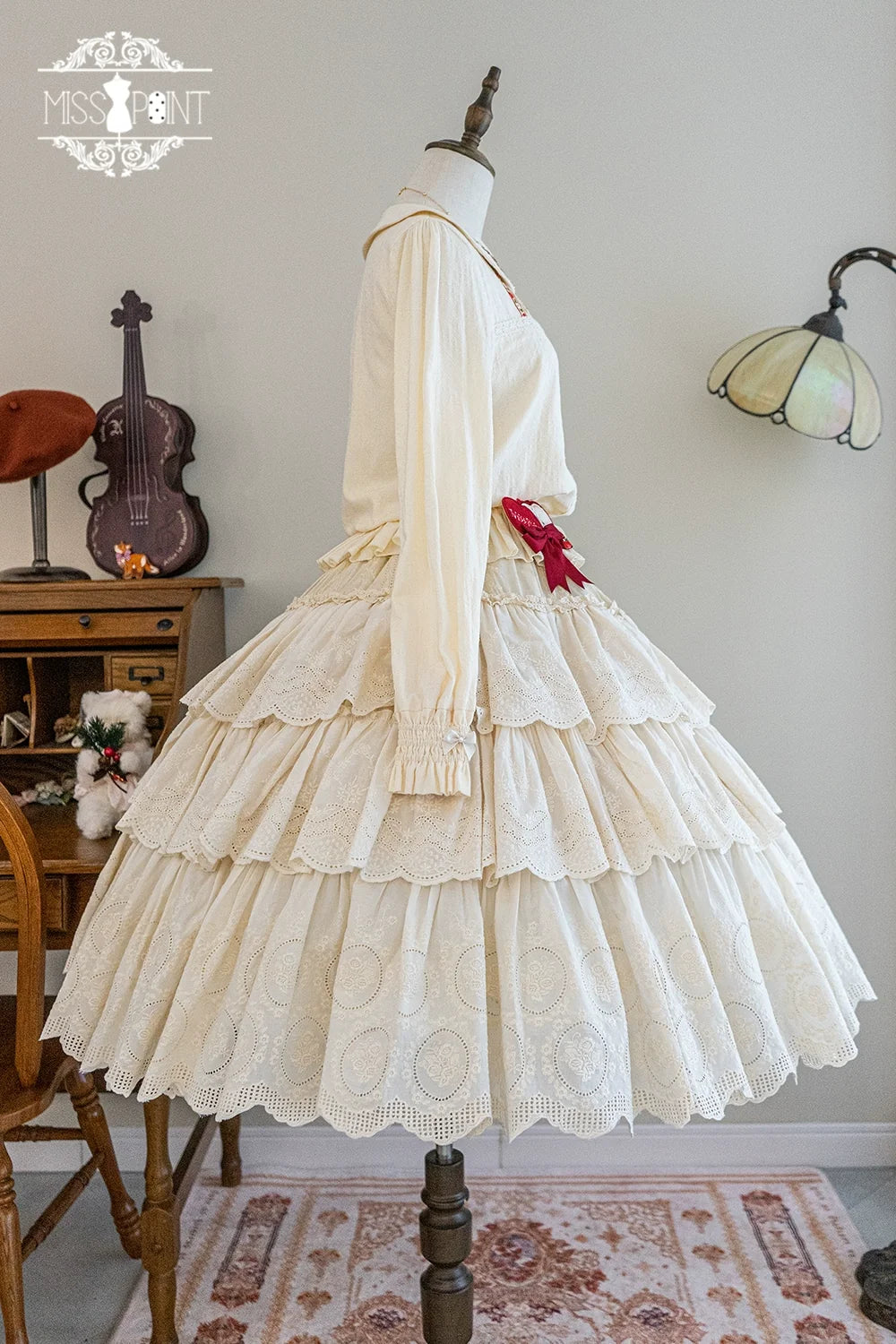 Miss Point - Chubby Fox in the Forest - Customized Lolita Skirt Embroidery Lace Cotton Lolita Skirt