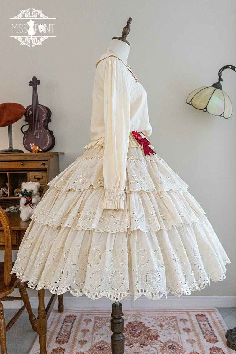 Miss Point - Chubby Fox in the Forest - Customized Lolita Skirt Embroidery Lace Cotton Lolita Skirt