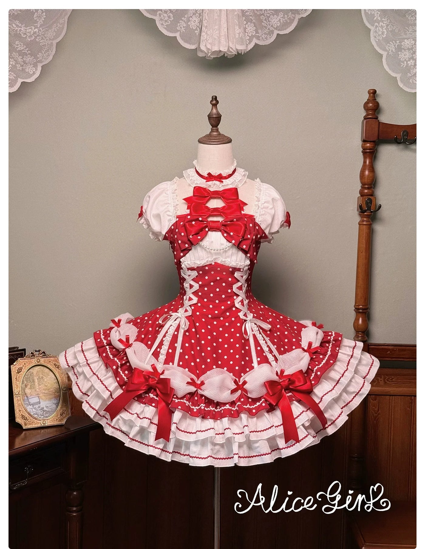 Alice Girl - Old School Lolita Halter Neck OP - Dress, Polka Dot Accent OP Dress