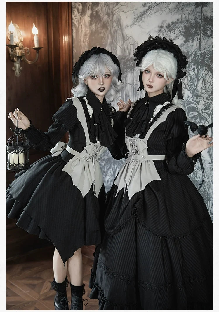 With PUJI - Night Talk - Gothic Lolita Skirt Dress Set, Batwing-shaped Accents