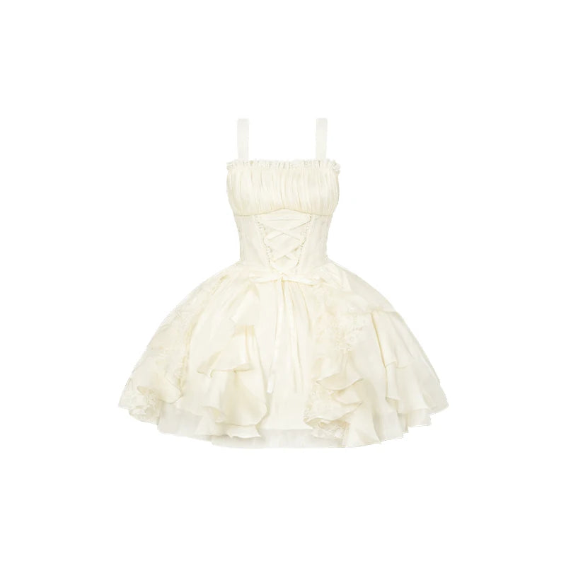 With PUJI - Moonlight Variations - Lolita JSK Dress, Ruffle Trim & Boned Bodice Detail detail view 10