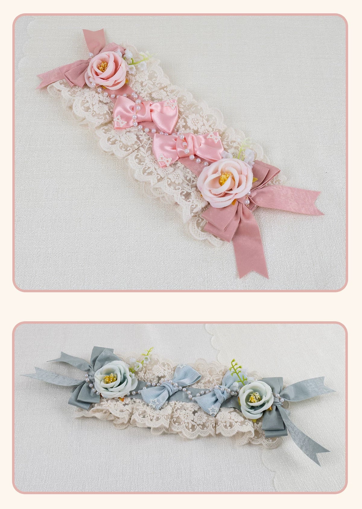 Stardust Rose - Rose Heart - Lace Headband with Rose and Heart Details