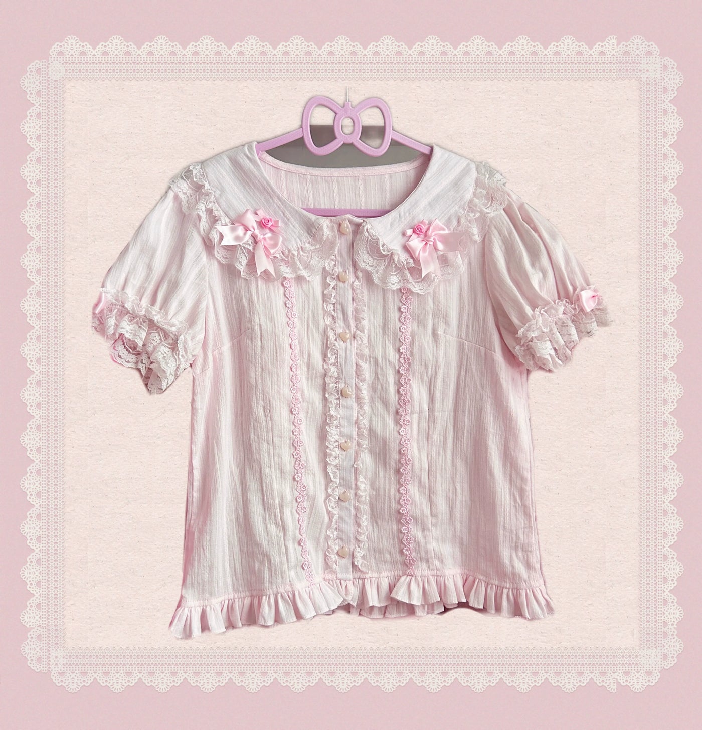 TaTaTa Lolita - Otome Heart - Cotton Old School Lolita JSK Dress Suit, Heart-Shaped Lace Trim