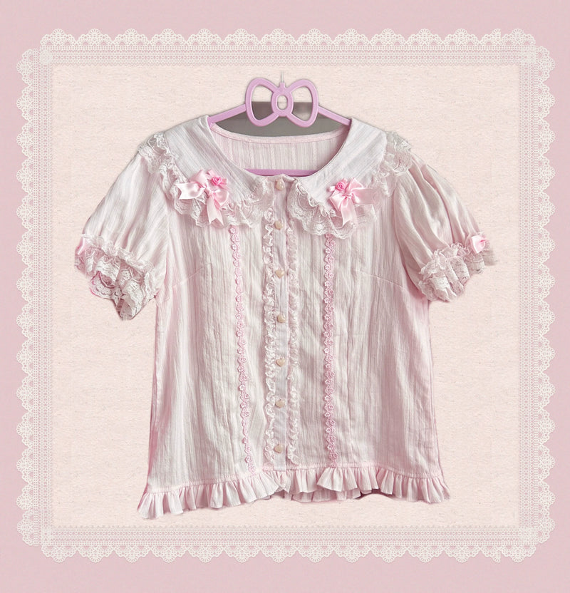 TaTaTa Lolita - Otome Heart - Cotton Old School Lolita JSK Dress Suit, Heart-Shaped Lace Trim