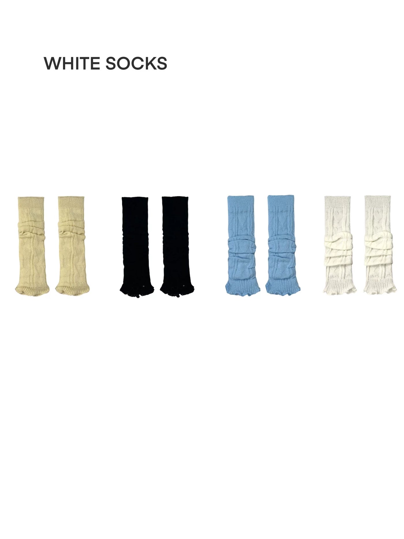 White Socks - Japanese Knit Slouch Socks - Knit Slouch Socks with a Ribbed Cuff